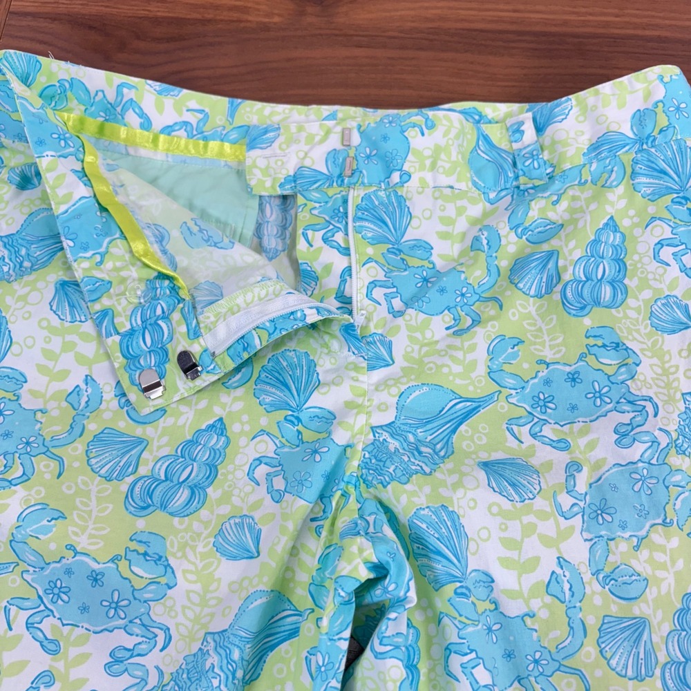 Lilly Pulitzer Womens Size 10 Capri Pants Crab Shell Print Cropped Blue White - Picture 5 of 13